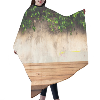 Personality  Wooden Deck Table Over Urban Wall With Leaves Hair Cutting Cape