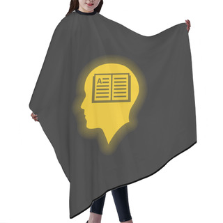 Personality  Bald Man Head With Opened Book Inside Yellow Glowing Neon Icon Hair Cutting Cape