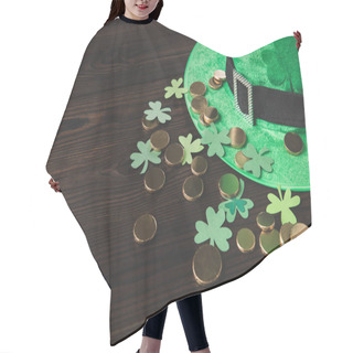 Personality  Green Hat With Golden Coins And Shamrock On Wooden Table, St Patricks Day Concept Hair Cutting Cape