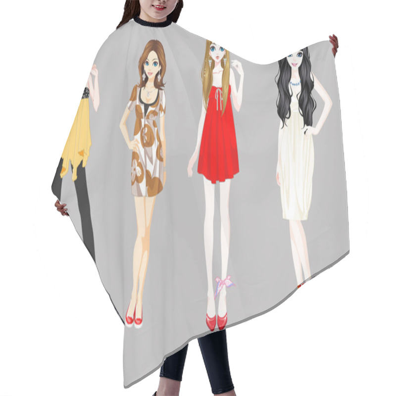 Personality  Four vector girls hair cutting cape