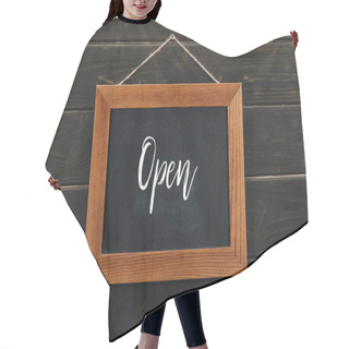 Personality  Board With Lettering Open Hanging On Wooden Wall Hair Cutting Cape