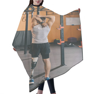 Personality  Rear View Of Young Sportsman With Artificial Leg Stretching Near Gymnastics Ladder At Gym Hair Cutting Cape