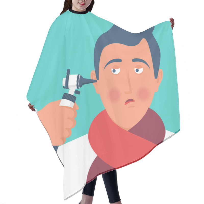 Personality  The Doctor Looks At The Otoscope Vector. Hair Cutting Cape