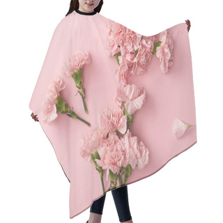 Personality  Top View Of Beautiful Pink Carnation Flowers Isolated On Pink Background   Hair Cutting Cape