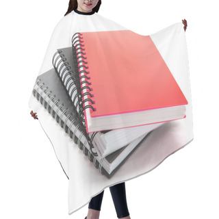 Personality  Stack Of Ring Binding Book Isolated On White Hair Cutting Cape