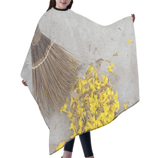 Personality  Old Styled Broom Made Of Coconut Leaf Stalks Sweeping Yellow Flowers Hair Cutting Cape