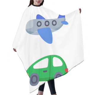 Personality  Green Car And Plane As Colorful Kids Toy Vector Set Hair Cutting Cape