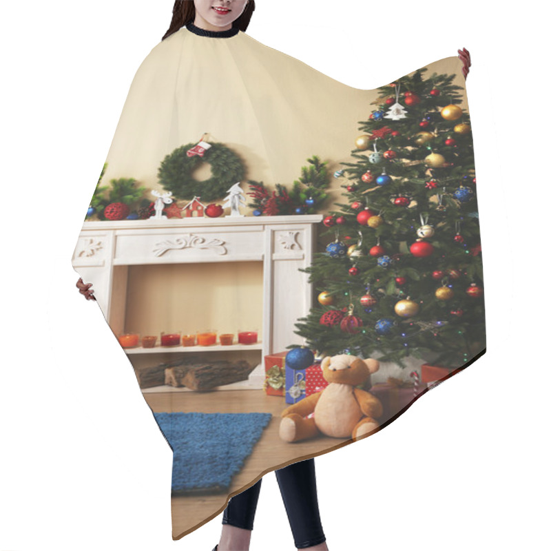 Personality  Christmas Interior With Sofa Hair Cutting Cape