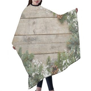 Personality  Beautiful Christmas Composition On Wooden Background Hair Cutting Cape