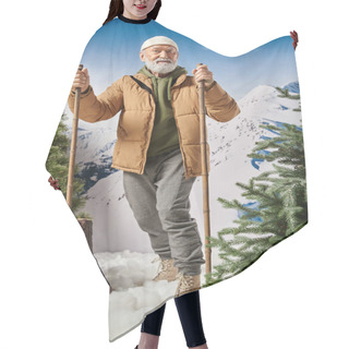 Personality  Good Looking Athletic Santa With Ski Poles In Hands Standing On Snow Next To Trees, Winter Concept Hair Cutting Cape