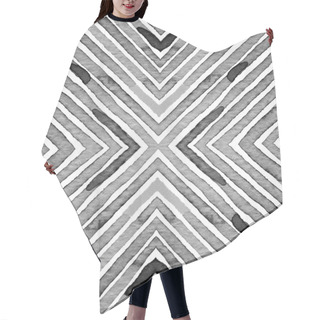 Personality  Black And White Geometric Watercolor. Creative Seamless Pattern. Hand Drawn Stripes. Brush Texture.  Hair Cutting Cape