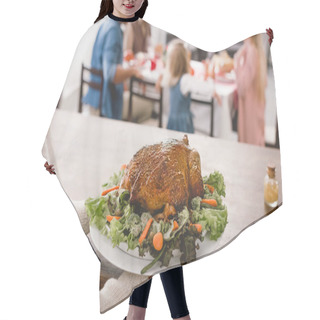 Personality  Cropped View Of Grandmother Holding Plate With Tasty Turkey In Thanksgiving Day   Hair Cutting Cape