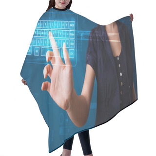 Personality  Girl Pressing Virtual Type Of Keyboard Hair Cutting Cape