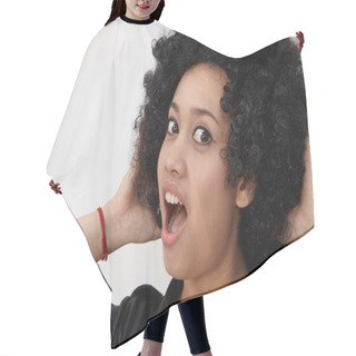 Personality  Girl Wearing Huge Afro Wig Hair Cutting Cape