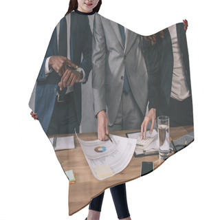 Personality  Cropped Image Of Three Business Colleagues Doing Paperwork Hair Cutting Cape