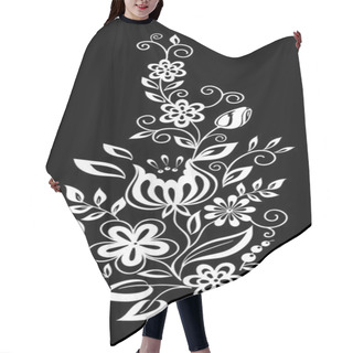 Personality  Beautiful Monochrome Black And White Flowers And Leaves Isolated.  Hair Cutting Cape