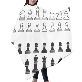Personality  Chess Pieces Silhouette - Black And White Set. Vector Hair Cutting Cape
