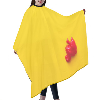 Personality  Top View Of Red Seahorse Toy On Bright Yellow Background With Copy Space Hair Cutting Cape