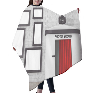 Personality  Photo Booth In Front Of Brick Wall With Blank Picture Frames. 3d Hair Cutting Cape