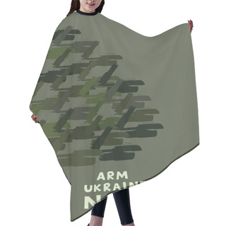 Personality  Illustration Of Military Camouflage Pattern Near Arm Ukraine Now Lettering On Grey Hair Cutting Cape