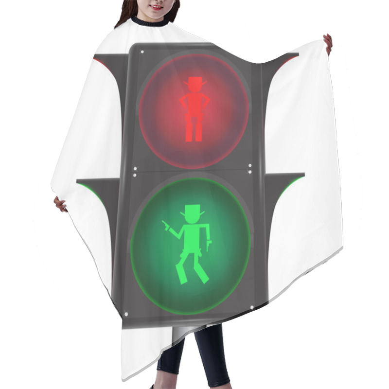 Personality  Vector Of Traffic Light With Cowboy Hair Cutting Cape