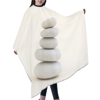 Personality  Harmony And Balance, Cairns, Simple Poise Stones On White Background, Rock Zen Sculpture, Five White Pebbles, Single Tower, Simplicity Hair Cutting Cape