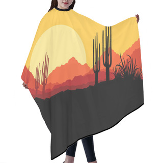 Personality  Desert Wild Nature Landscape With Cactus And Palm Tree Plants Il Hair Cutting Cape