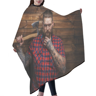 Personality  Strict Brutal Huge Male With Beard And Axe Hair Cutting Cape