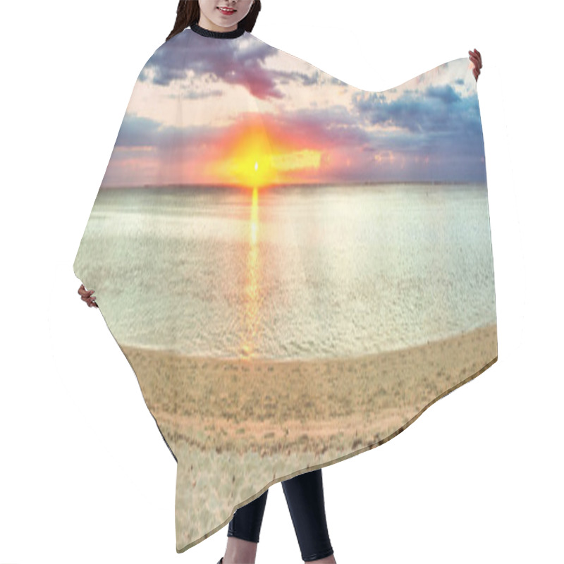 Personality  Sandy Beach At Sunset. Panorama  Hair Cutting Cape