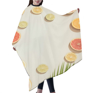 Personality  Full Frame Image Of Palm Leaf, Slices Of Grapefruits, Limes, Lemons And Orange On White Background Hair Cutting Cape