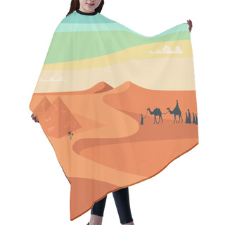 Personality  Group Of People With Camels Caravan Riding In Realistic Wide Desert Sands In Egypt. Editable Vector Illustration Hair Cutting Cape