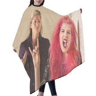 Personality  Sneering Parent And Loud Daughter Hair Cutting Cape