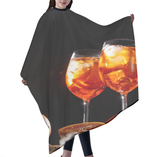 Personality  Aperol Spritz In Glasses, Oranges And Ice Cubes On Black Background  Hair Cutting Cape