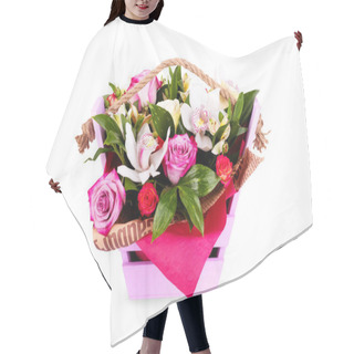 Personality  Beautiful Bouquet In A Wooden Box On A White Background Hair Cutting Cape