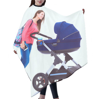 Personality  Full Length Portrait Of A Mother With A Stroller, Isolated On White Background Hair Cutting Cape