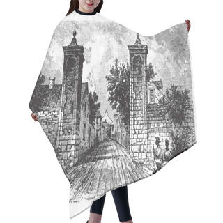 Personality  Gate Of St. Augustine, Ancient, Homes, Cathedral, City, Plaza, Vintage Line Drawing Or Engraving Illustration Hair Cutting Cape
