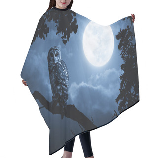Personality  Owl Watches Intently Illuminated By Full Moon On Halloween Night Hair Cutting Cape