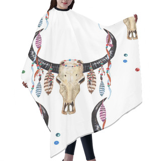 Personality  Buffalo Skull And Feathers Pattern Hair Cutting Cape