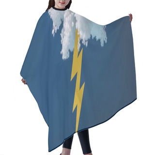 Personality  White Fluffy Cloud Made Of Cotton Wool With Lightning Isolated On Dark Blue, Panoramic Shot Hair Cutting Cape