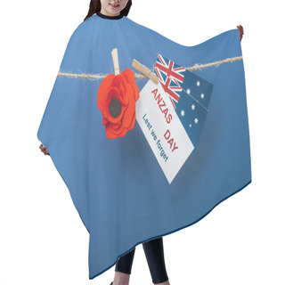 Personality  Rope, Clothespins And Card With Anzas Day Lettering Near Artificial Flower And Flags Of Australia On Blue  Hair Cutting Cape