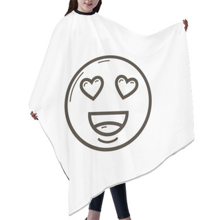 Personality  Black And White Simple Vector Line Art Icon Of The Enamored Smiley Hair Cutting Cape