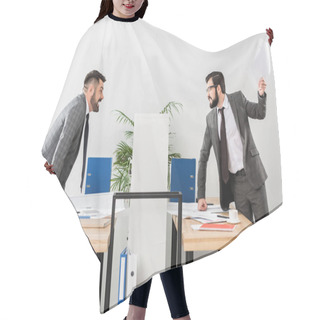 Personality  Angry Businessmen Quarreling Above Partition In Office  Hair Cutting Cape