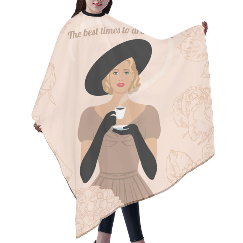 Personality  Woman drinking coffee hair cutting cape