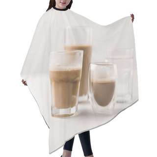 Personality  Glasses With Coffee And Milk On White Background Hair Cutting Cape