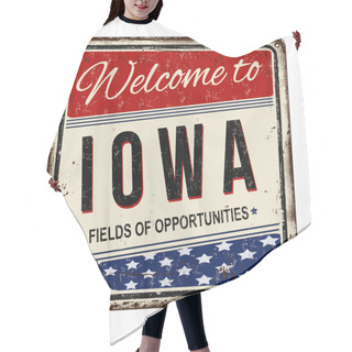 Personality  Welcome To Iowa  Vintage Rusty Metal Sign Hair Cutting Cape