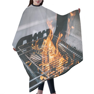 Personality  Burning Firewood With Flame Through Bbq Grill Grates Hair Cutting Cape
