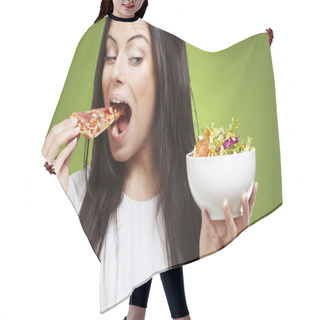 Personality  Woman Eating Pizza Hair Cutting Cape