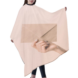 Personality  Cropped Shot Of Woman Holding Envelope Isolated On Beige Hair Cutting Cape