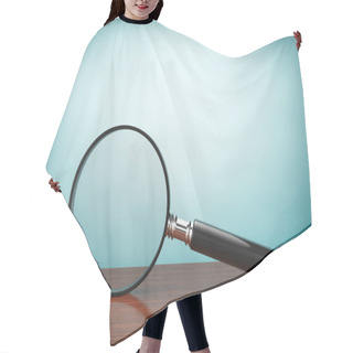 Personality  Old Style Photo. Magnifying Glass Hair Cutting Cape