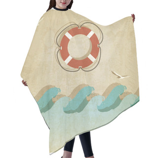 Personality  Vintage Marine Background With Lifebuoy Hair Cutting Cape